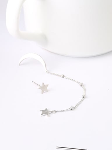 Asymmetrical 925 Silver Little Moon Stars Stud Earrings