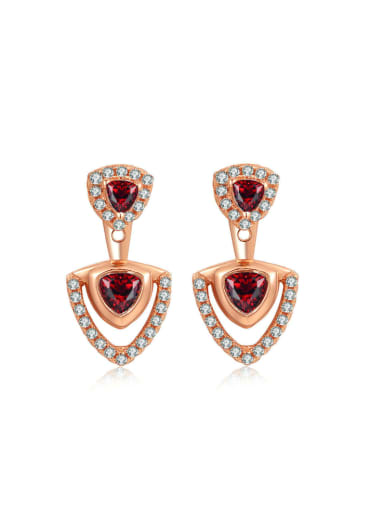 Rose Gold Plated Red Garnet Triangle Shaped Drop Earrings