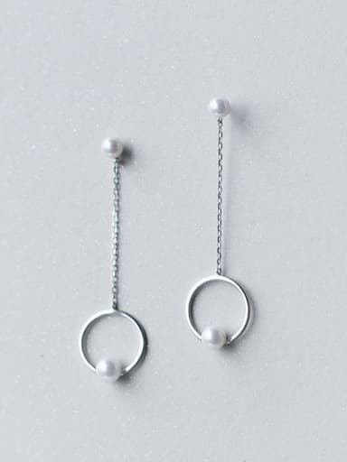 Temperament Round Shaped Artificial Pearl S925 Silver Drop Earrings