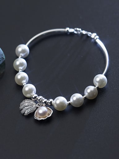Elegant Shell Shaped Artificial Pearl S925 Silver Bracelet