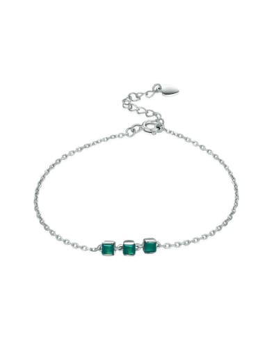 Simple Natural Green Agate White Gold Plated Bracelet