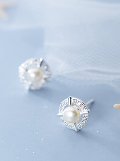 925 Sterling Silver With Silver Plated Cute Bee-joo Round Stud Earrings