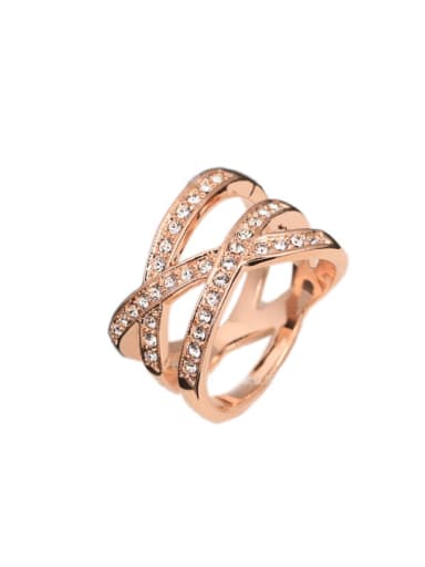 Cross Lines Rose Gold Plated Ring with Zircons