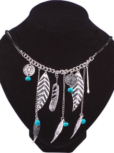 Bohemia style Turquoise stones Leaves Tassels Alloy Necklace
