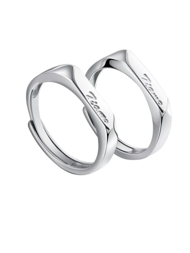 925 Sterling Silver With  Monogrammed   Simplistic Lovers  Free Size Rings