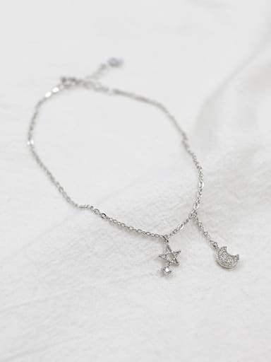 Simple Star Moon Tiny Zircon Silver Anklet