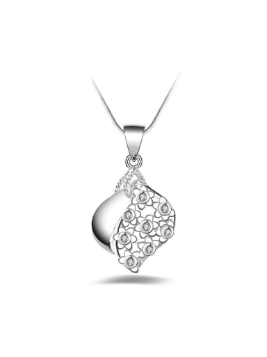 Fashion Flowery Heart Cubic Zirconias Pendant Copper Necklace