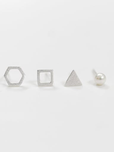 925 Sterling Silver With Silver Plated Simplistic Geometric Stud Earrings