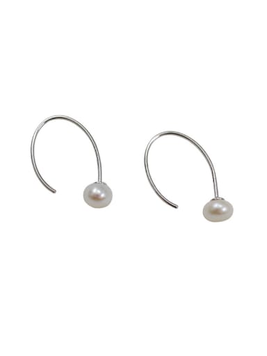 Simple Freshwater Pearl Silver Hook Earrings