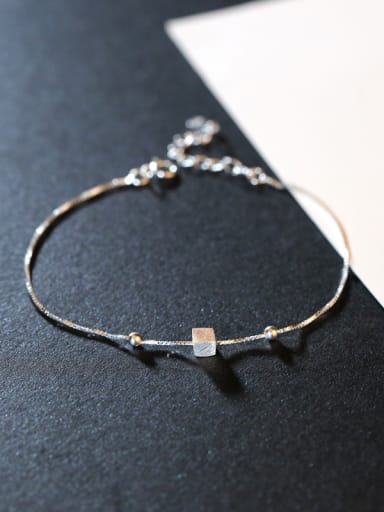 Simple Little Cube Beads Silver Bracelet