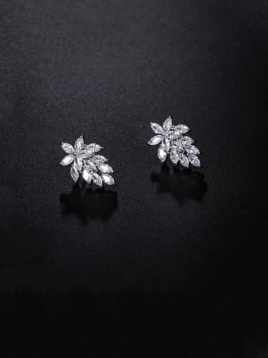 Copper With Platinum Plated Cute Leaf Stud Earrings