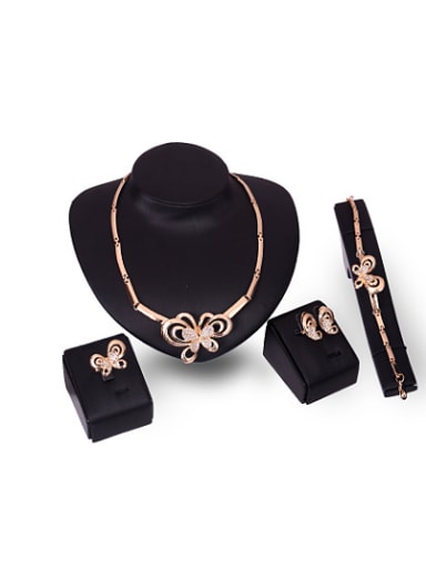 Alloy Imitation-gold Plated Fashion Rhinestones Butterfly Four Pieces Jewelry Set