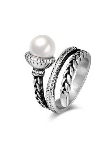 Vintage Silver Plated Artificial Pearl Ring