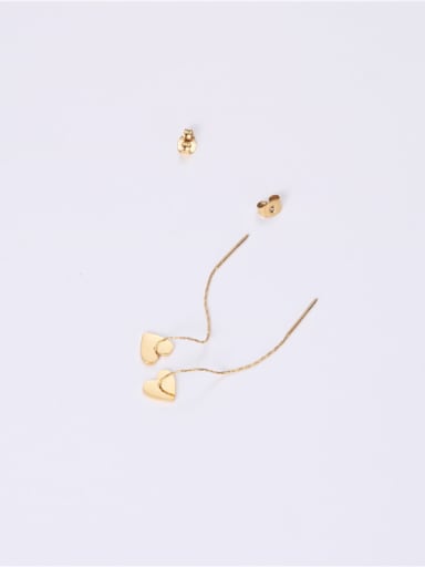Titanium With Gold Plated Simplistic Heart  Tassel Threader Earrings