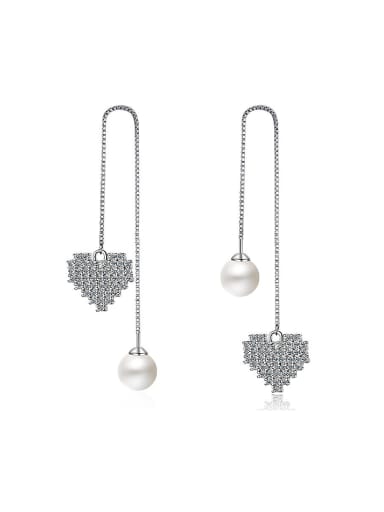 Fashion Shiny Cubic Zirconias Heart Imitation Pearl Line Earrings