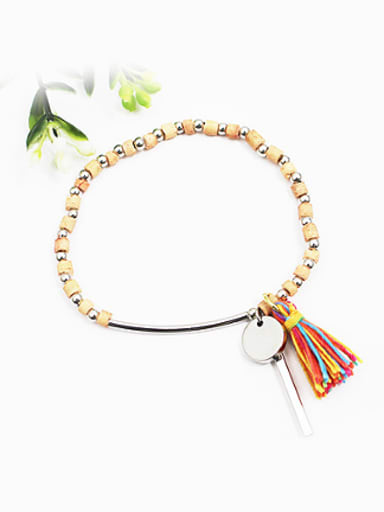 Adjustable Length Gemstone Tassel Charm Bracelet