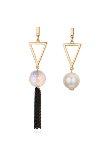 Fashion Asymmetrical Imitation Pearls Black Tassels Alloy Earrings