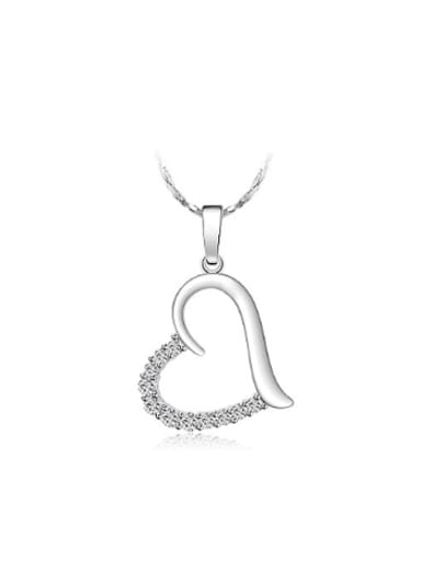 Copper Alloy White Gold Plated Korean style Heart-shaped Zircon Necklace