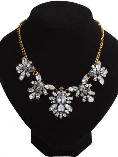 Retro style White Stones Flowery Gold Plated Alloy Necklace
