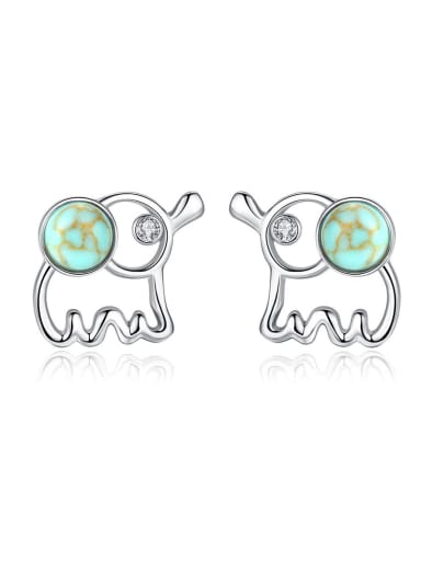 925 Sterling Silver WithTurquoise Cute Animal Elephant Stud Earrings