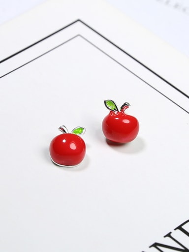 Tiny Red Apple Personalized Glue 925 Silver Stud Earrings