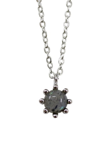 Fashion Little Round Grey Stone Pendant Silver Necklace