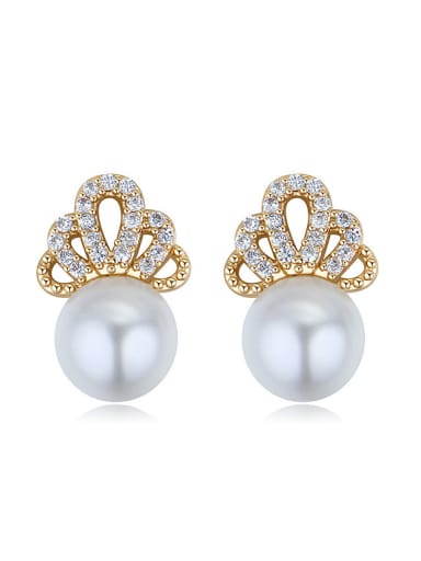 Fashion White Imitation Pearls Shiny Crystals-covered Stud Earrings