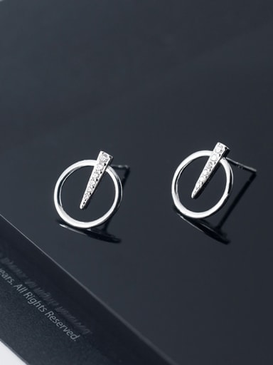 925 Sterling Silver With Silver Plated Simplistic Geometric Circular Triangular Stud Earrings