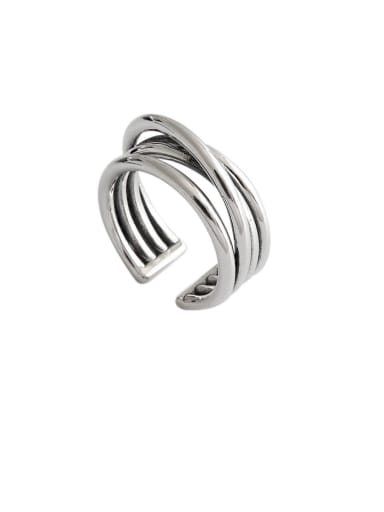 925 Sterling Silver With Antique Silver Plated Vintage Multi-layer Winding Line  Free Size Rings