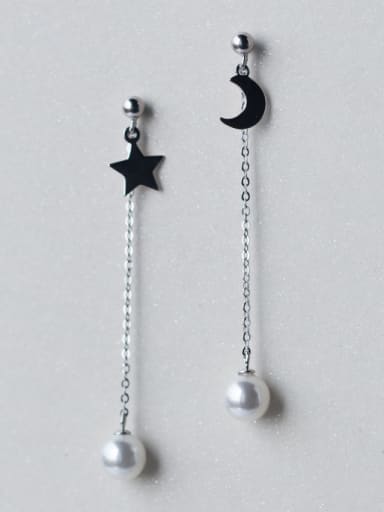 Trendy Moon And Star Shaped Asymmetric Artificial Pearl Drop Earrings