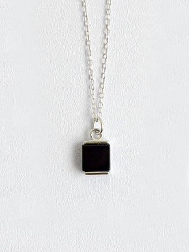 Simple Black Square Carnelian stone Silver Necklace