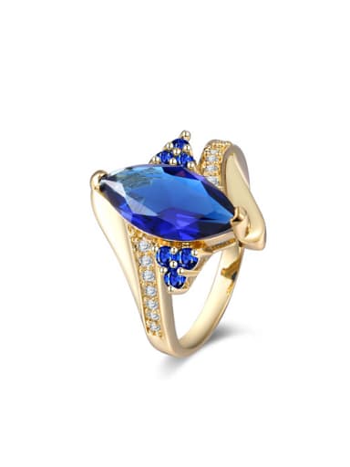 Luxury Blue Oval Shaped Gold Plated Zircon Ring
