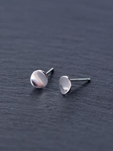 925 Sterling Silver With Silver Plated Simplistic Round Geometric Stud Earrings