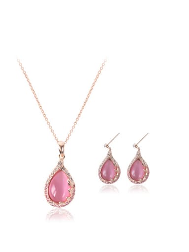 Alloy Rose Gold Plated Fashion Water Drop shaped Opal Two Pieces Jewelry Set