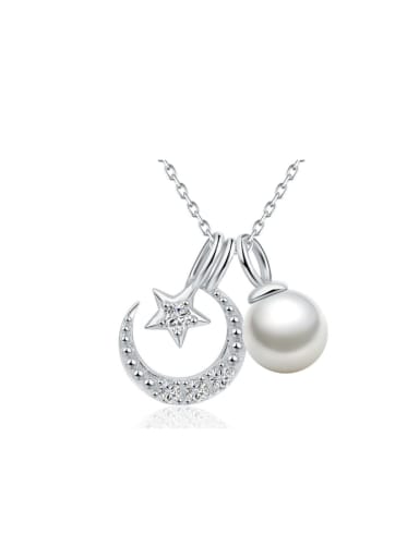 Freshwater Pearl Star Moon Pendant Clavicle Necklace