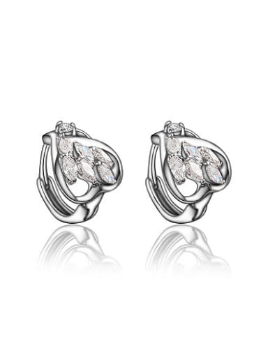 All-match Platinum Plated Heart Shaped Zircon Clip Earrings