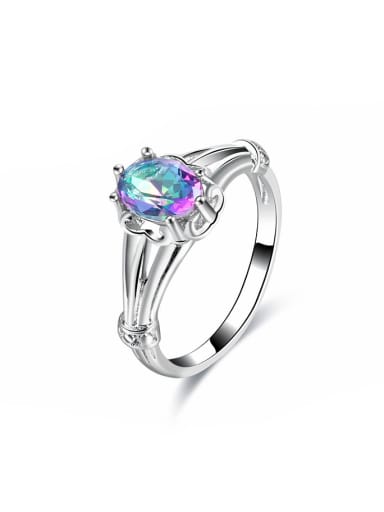 Exquisite Multi-color Glass Bead Platinum Plated Ring