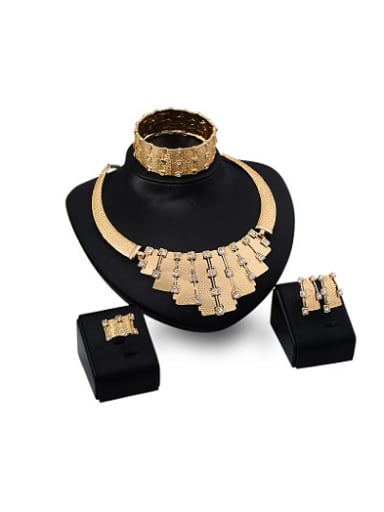 Alloy Imitation-gold Plated Vintage style Rhinestones Rectangle-shaped Four Pieces Jewelry Set