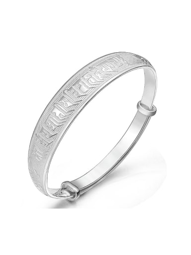Ethnic style 990 Silver Scriptures-etched Adjustable Bangle