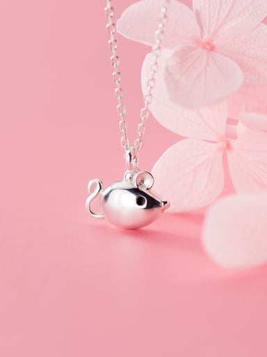 925 Sterling Silver With Platinum Plated Cute Mouse Necklaces