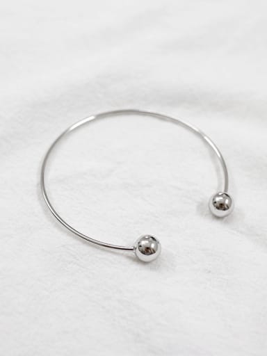 925 Sterling Silver With Platinum Plated Simplistic Double ball free size Bracelet