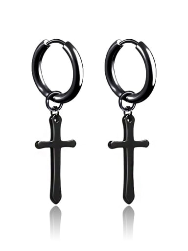 Stainless Steel With Black Gun Plated Personality Cross Earrings