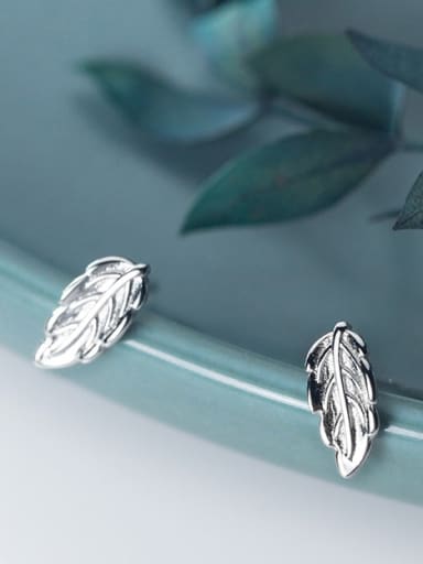 925 Sterling Silver With Champagne Gold Plated Simplistic Leaf Stud Earrings