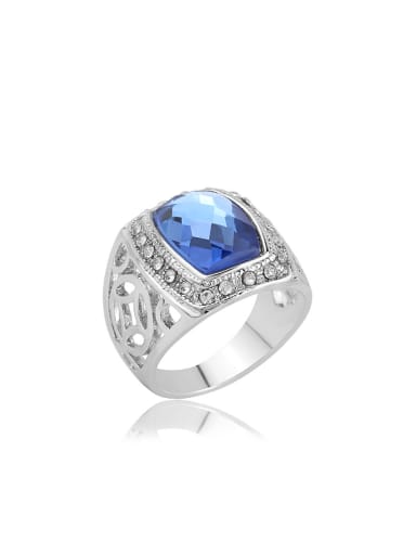 Fashion Blue Glass stone Silver Plated Hollow Ring