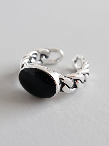 Sterling Silver Vintage Personality Black Resin Free Size Ring