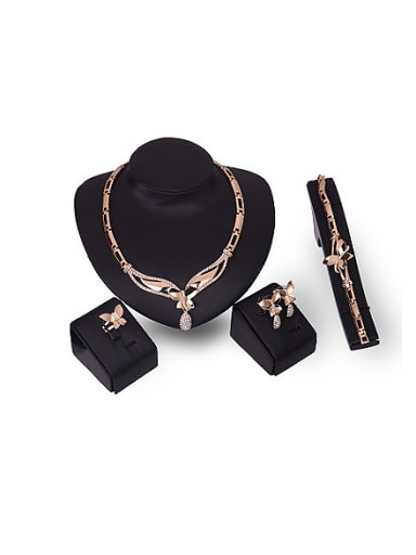 Alloy Imitation-gold Plated Fashion Butterfly Rhinestones Four Pieces Jewelry Set