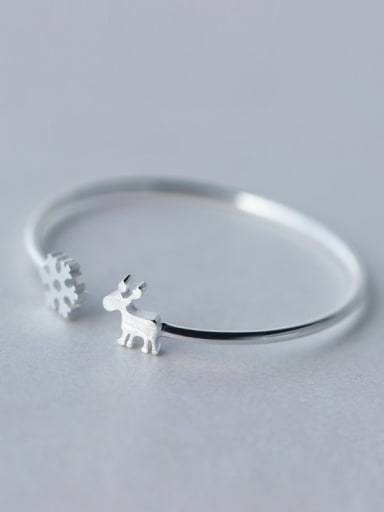 custom 925 Sterling Silver With Platinum Plated Cute Snowflake Elk Bangle Free Size Bangles