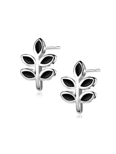 925 Silver Leaf Shaped Enamel Stud Earrings
