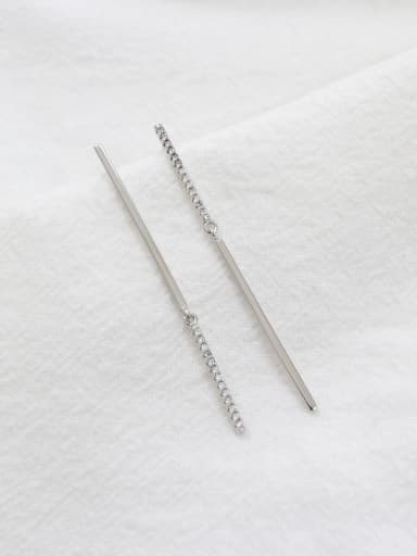 Simple Slim Bar Tiny Cubic Zirconias Silver Stud Earrings