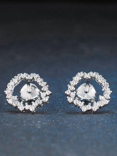 Simple Tiny Cubic Zirconias Hollow Round 925 Silver Stud Earrings